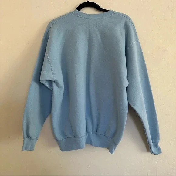 Vintage “Maine” Sweatshirt Baby Blue Snowy Bird Winter Scene Chickadees Glitter - Picture 5 of 5